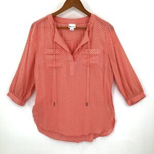 STYLUS Women's Coral Cream M Rayon 3/4 Sleeve Henley Geometric Blouse Top